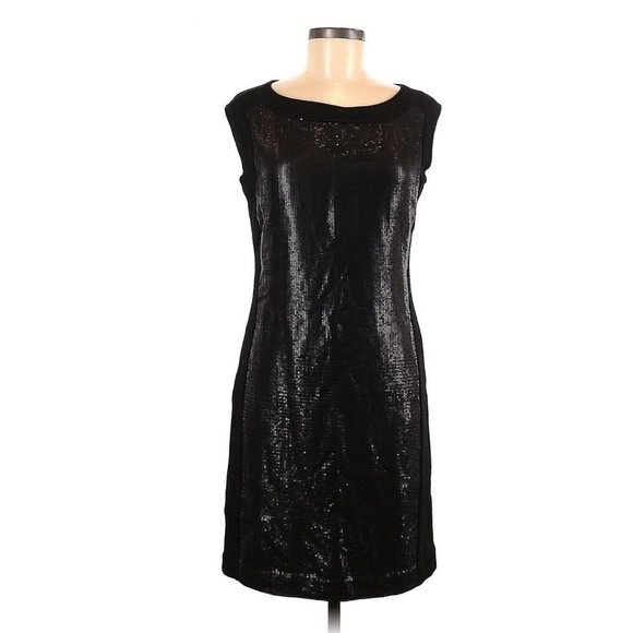 Ann Taylor Size 6 Sequins Cocktail‎ Dress Sleeveless Knee Length Black Knit Back - Picture 2 of 8